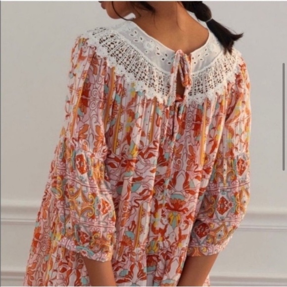 (R3) Anthropologie Florence Floral midi dress Lace collar and embroidered lace - Picture 14 of 14